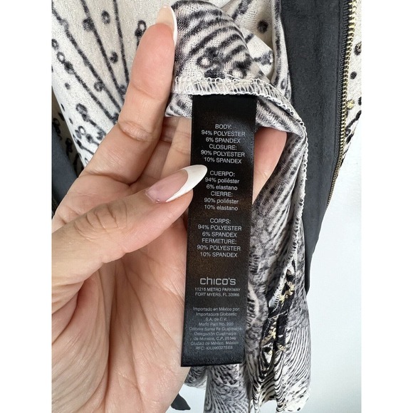 NEW Chicos Travelers Collection Foiled Peacock Jacket Size 3 XL Zipper Metallic - Picture 11 of 11